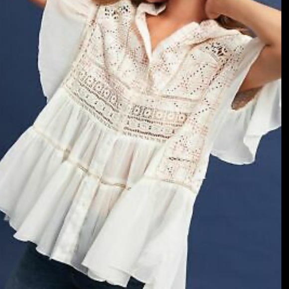 Anthropologie Akemi + Kin Boho Eyelet Ruffle Top - Picture 4 of 13